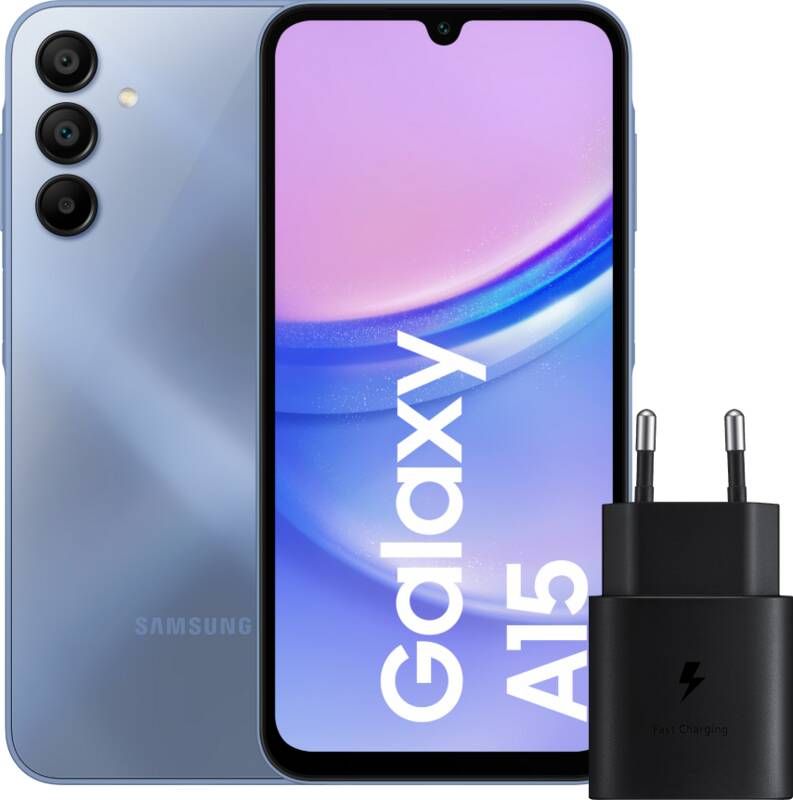 Samsung Galaxy A15 128GB Blauw 4G + Oplader 25 Watt Zwart