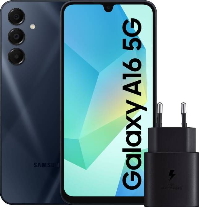 Samsung Galaxy A16 128GB Donkerblauw 5G + Oplader 25W Zwart