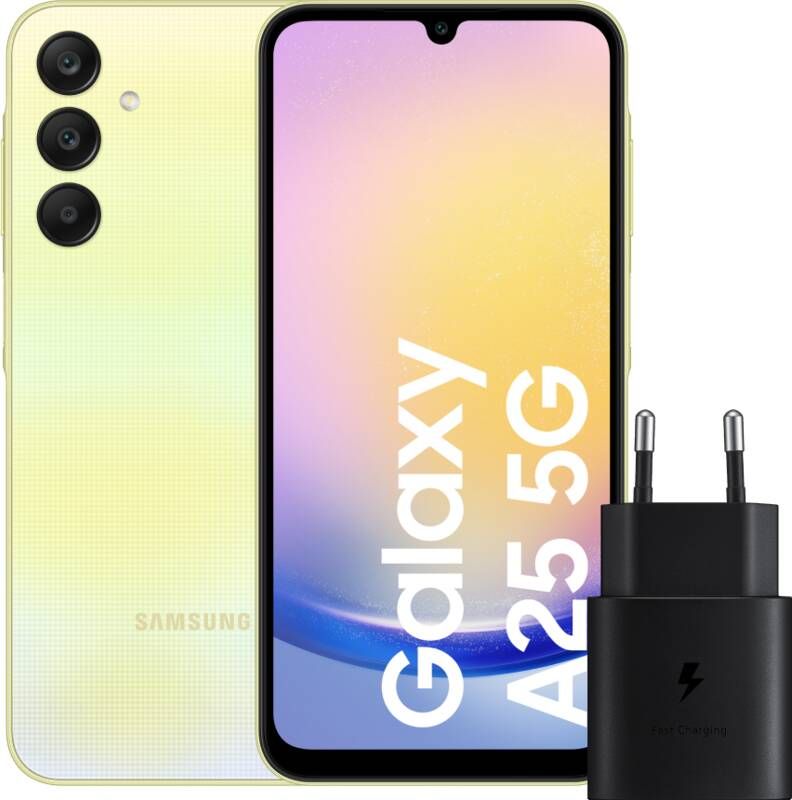 Samsung Galaxy A25 128GB Geel 5G + Oplader 25 Watt Zwart