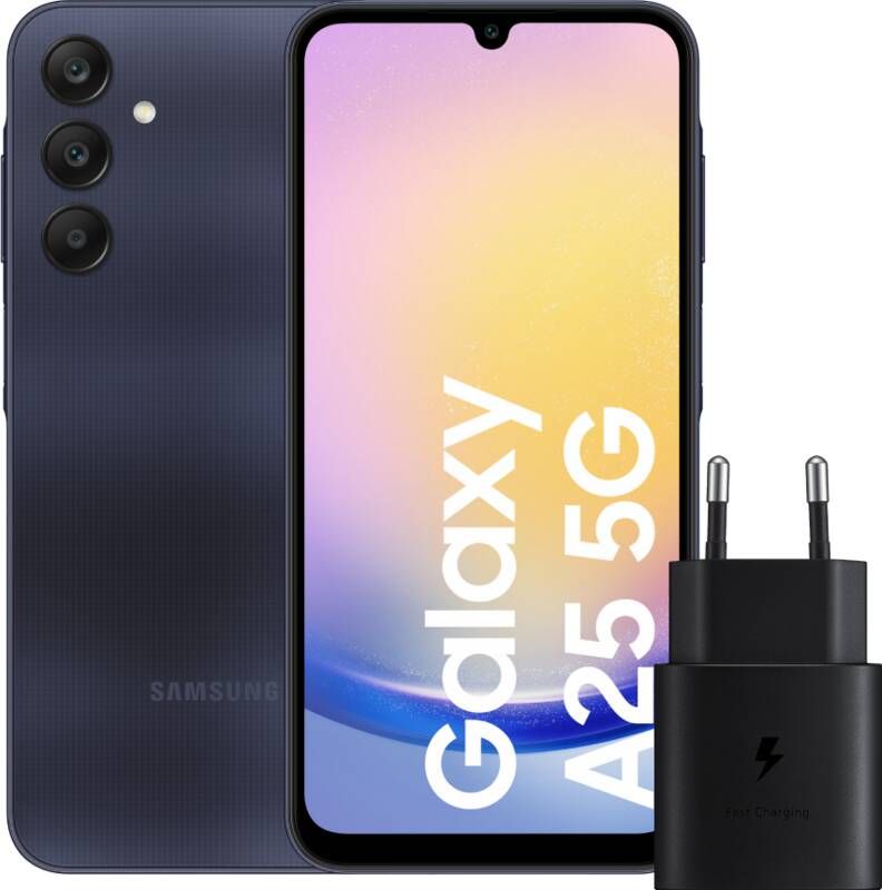 Samsung Galaxy A25 128GB Donkerblauw 5G + Oplader 25 Watt Zwart