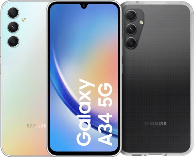 Samsung Galaxy A34 128GB Zilver 5G + Otterbox React Back Cover Transparant