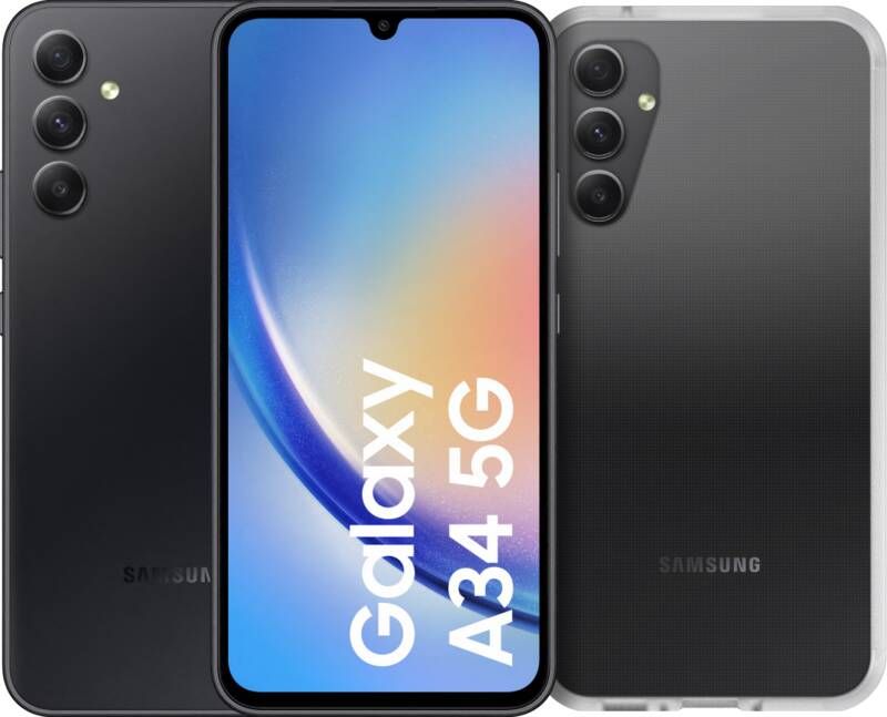 Samsung Galaxy A34 256GB Zwart 5G + Otterbox React Back Cover Transparant