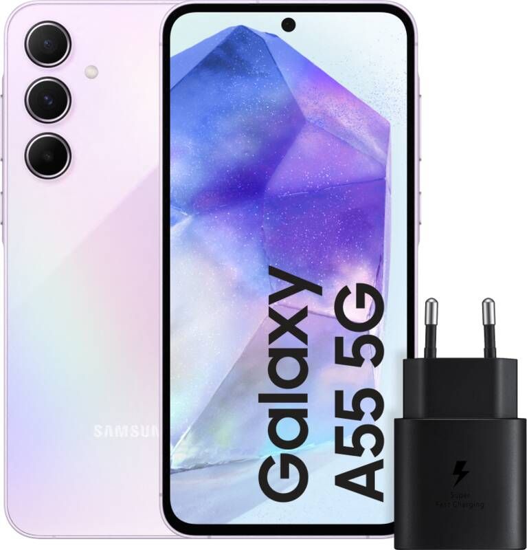 Samsung Galaxy A55 128GB Roze 5G + 25 Watt Snellader Zwart