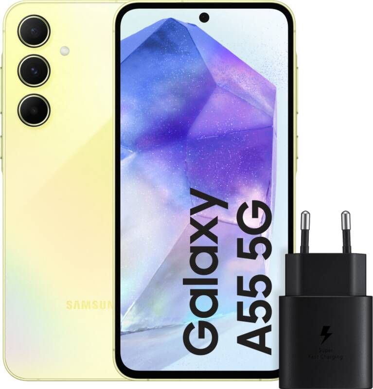 Samsung Galaxy A55 256GB Geel 5G + 25 Watt Snellader Zwart