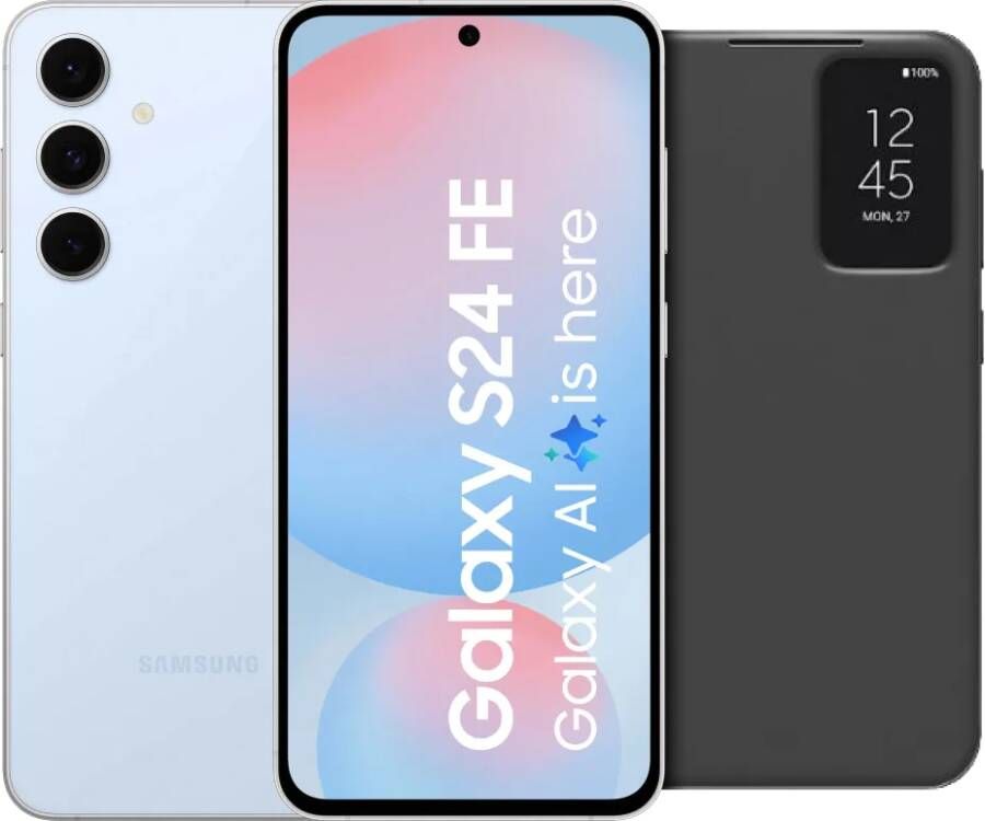 Samsung Galaxy S24 FE 128GB Blauw 5G + Clear View Book Case Zwart