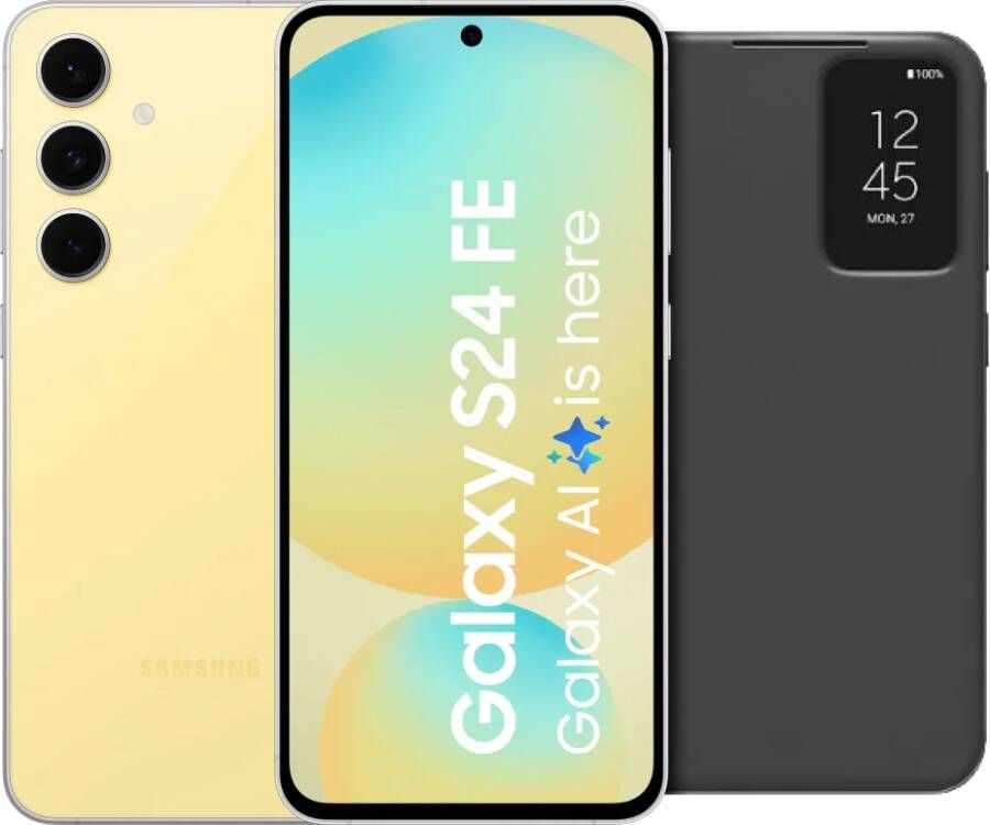 Samsung Galaxy S24 FE 128GB Geel 5G + Clear View Book Case Zwart