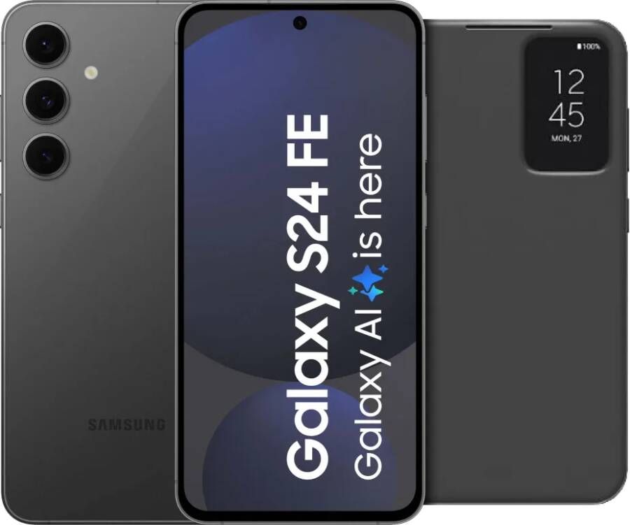 Samsung Galaxy S24 FE 128GB Grijs 5G + Clear View Book Case Zwart
