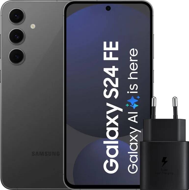 Samsung Galaxy S24 FE 128GB Grijs 5G + Oplader 25 Watt Zwart