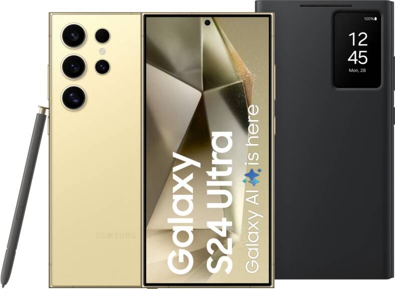 Samsung Galaxy S24 Ultra 256GB Geel 5G + Smart View Book Case Zwart