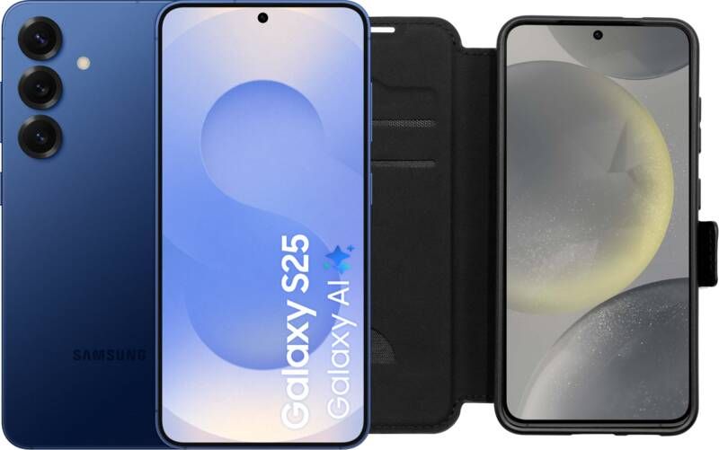Samsung Galaxy S25 256GB Donkerblauw 5G + BlueBuilt Book Case Zwart