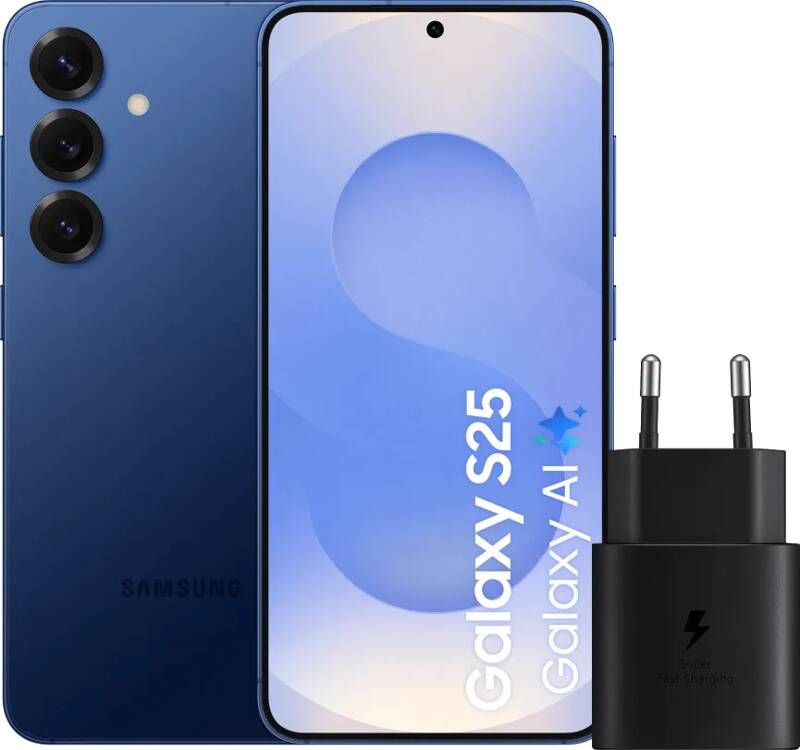 Samsung Galaxy S25 512GB Donkerblauw 5G + Oplader 25 Watt Zwart