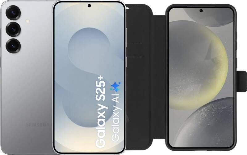 Samsung Galaxy S25 Plus 256GB Zilver 5G + BlueBuilt Book Case Zwart