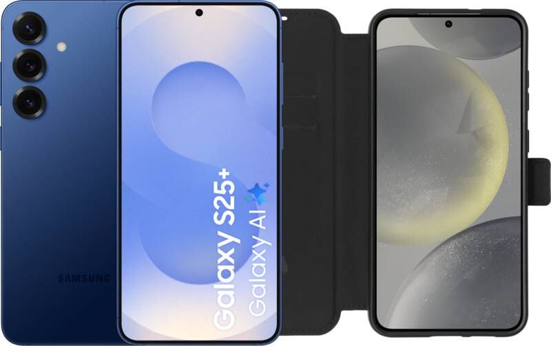 Samsung Galaxy S25 Plus 512GB Donkerblauw 5G + BlueBuilt Book Case Zwart