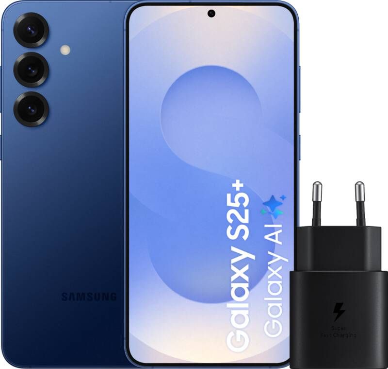 Samsung Galaxy S25 Plus 512GB Donkerblauw 5G + Oplader 25 Watt Zwart