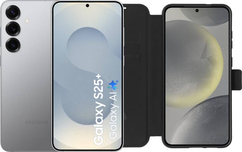 Samsung Galaxy S25 Plus 512GB Zilver 5G + BlueBuilt Book Case Zwart