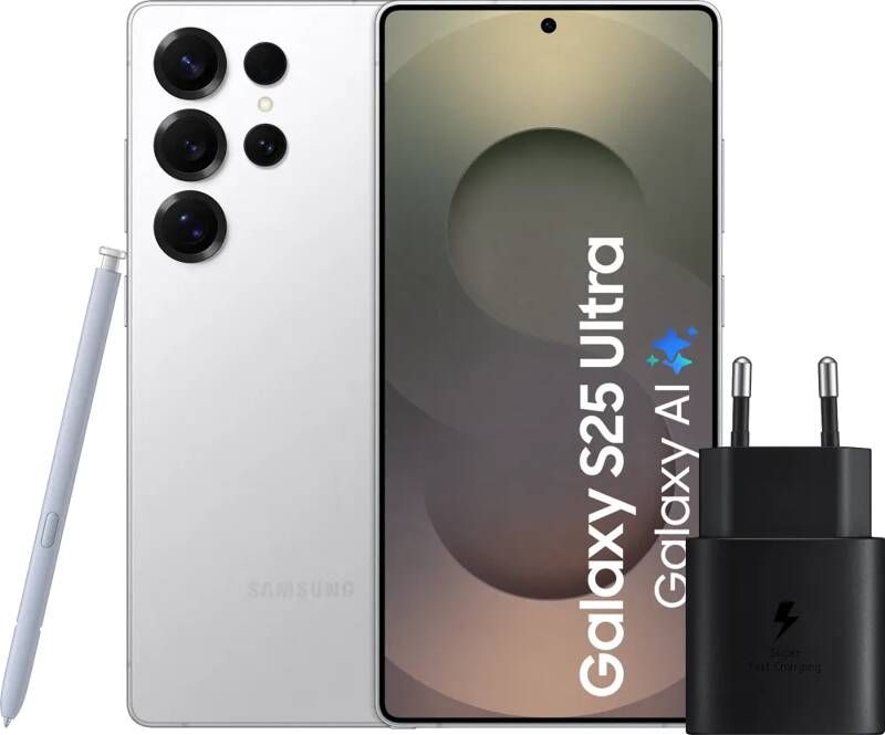 Samsung Galaxy S25 Ultra 1TB Wit 5G + Oplader 25 Watt Zwart