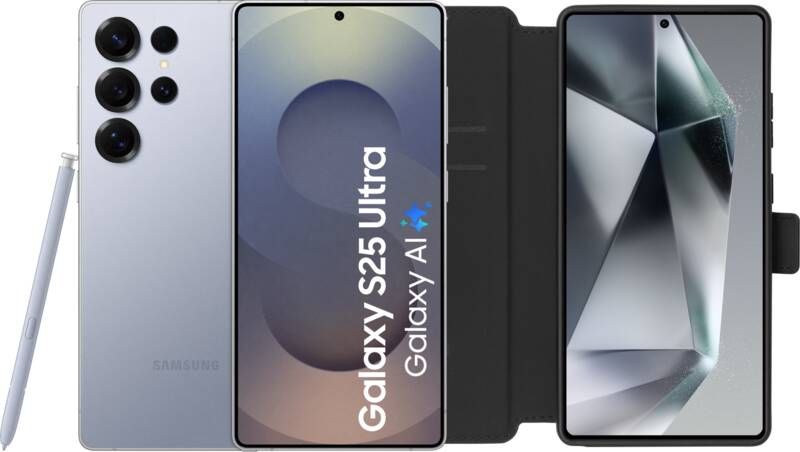 Samsung Galaxy S25 Ultra 1TB Zilver 5G + BlueBuilt Book Case Zwart