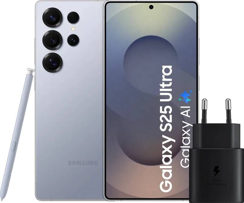 Samsung Galaxy S25 Ultra 1TB Zilver 5G + Oplader 25 Watt Zwart