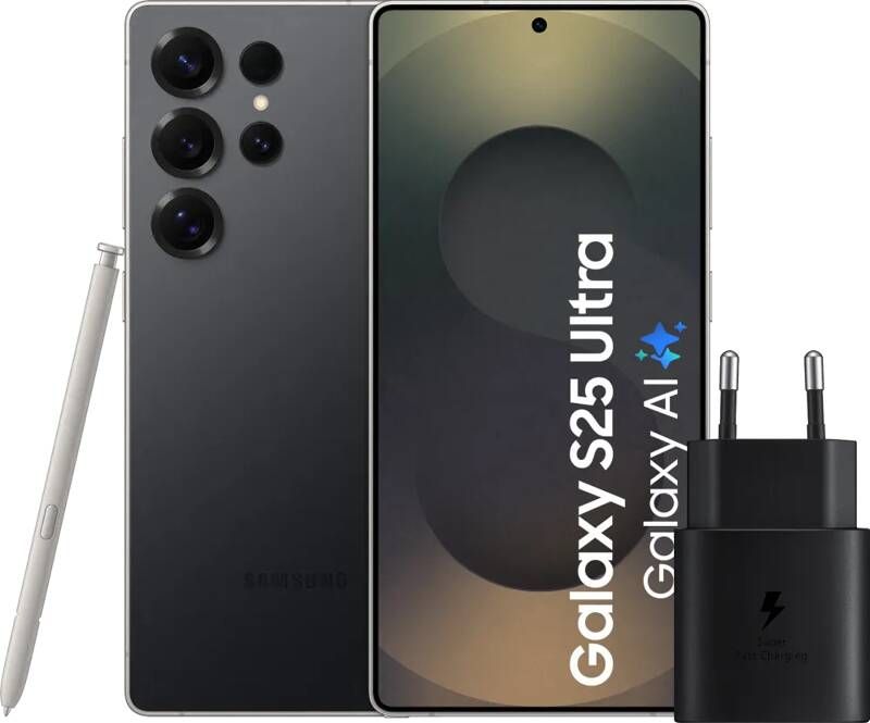 Samsung Galaxy S25 Ultra 1TB Zwart 5G + Oplader 25 Watt Zwart