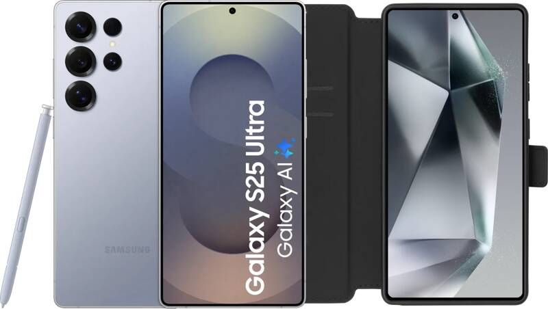Samsung Galaxy S25 Ultra 512GB Zilver 5G + BlueBuilt Book Case Zwart