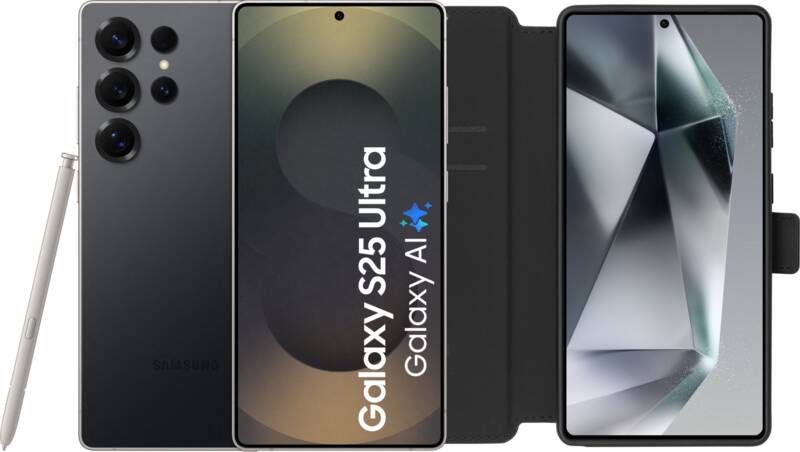 Samsung Galaxy S25 Ultra 512GB Zwart 5G + BlueBuilt Book Case Zwart
