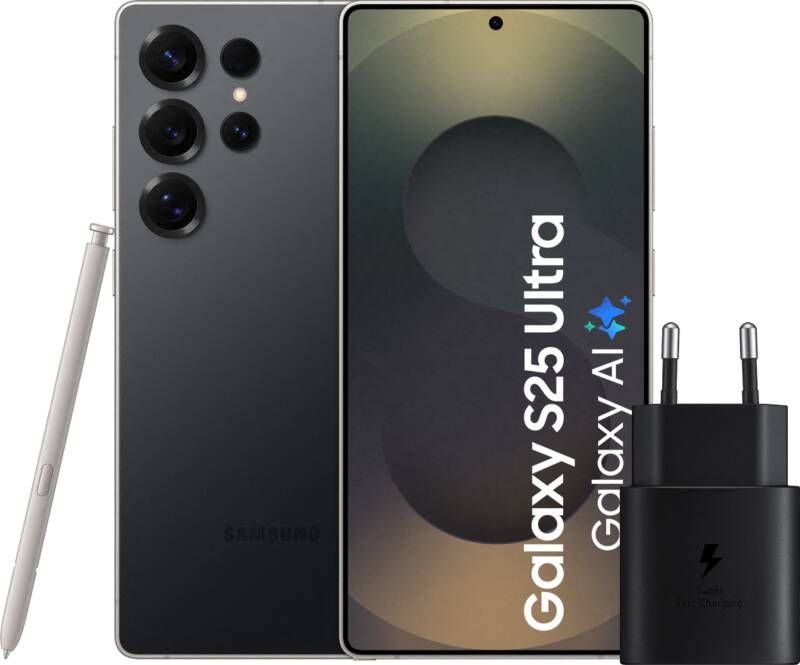 Samsung Galaxy S25 Ultra 512GB Zwart 5G + Oplader 25 Watt Zwart