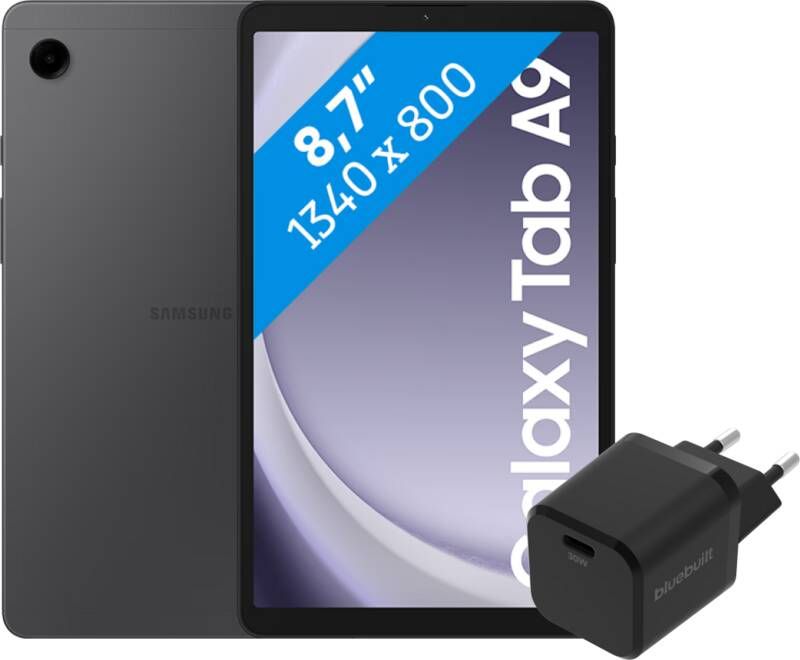 Samsung Galaxy Tab A9 8 7 inch 128GB Wifi + 4G Grijs + BlueBuilt Oplader