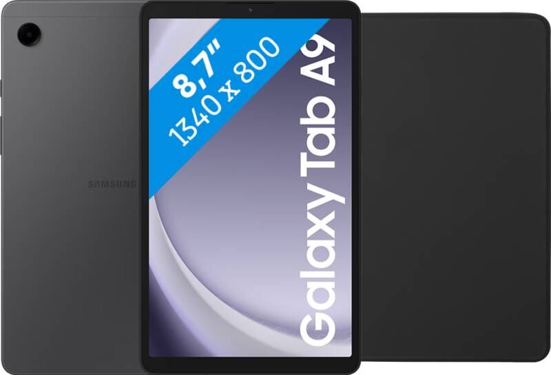 Samsung Galaxy Tab A9 8 7 inch 128GB Wifi Grijs + BlueBuilt Book Case Zwart