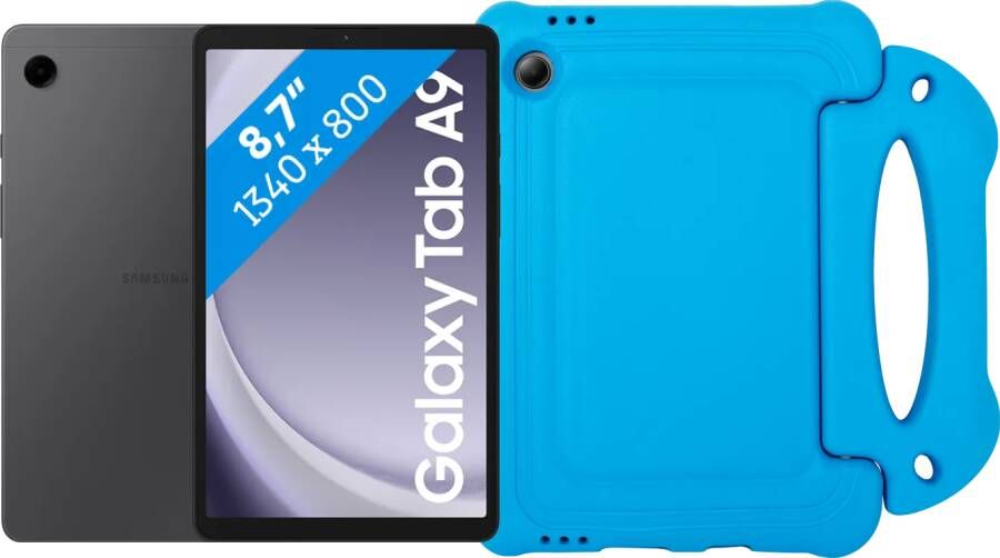 Samsung Galaxy Tab A9 8 7 inch 64GB Wifi en 4G Grijs + BlueBuilt Kids Cover Blauw