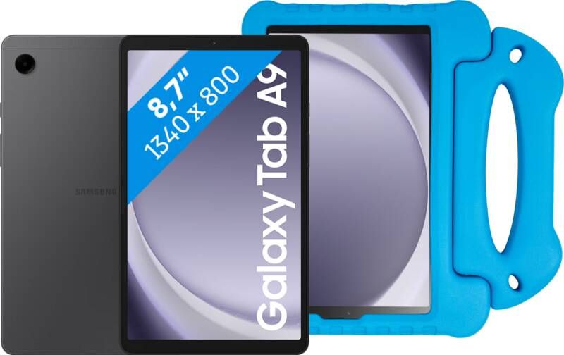 Samsung Galaxy Tab A9 8 7 inch 64GB Wifi Grijs + BlueBuilt Kids Cover Blauw