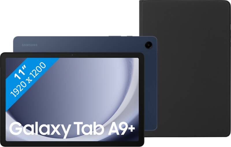 Samsung Galaxy Tab A9 Plus 11 inch 128GB Wifi Blauw + BlueBuilt Book Case Zwart