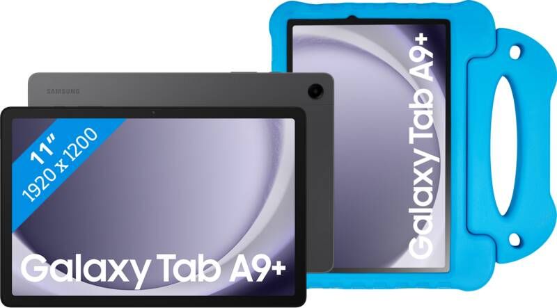 Samsung Galaxy Tab A9 Plus 11 inch 128GB Wifi Grijs + BlueBuilt Kids Cover Blauw
