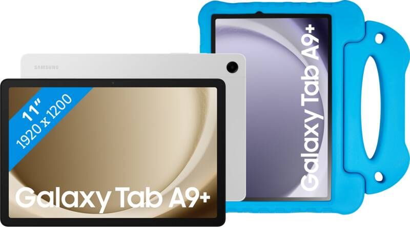 Samsung Galaxy Tab A9 Plus 11 inch 128GB Wifi Zilver + BlueBuilt Kids Cover Blauw
