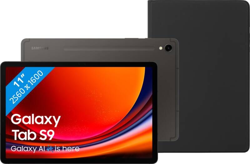 Samsung Galaxy Tab S9 11 inch 256GB Wifi Zwart + BlueBuilt Book Case Zwart