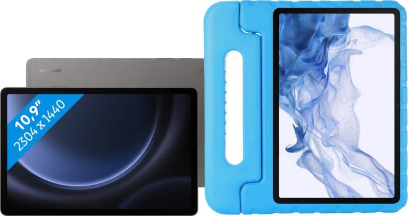 Samsung Galaxy Tab S9 FE 128GB Wifi Grijs + BlueBuilt Kids Cover Blauw