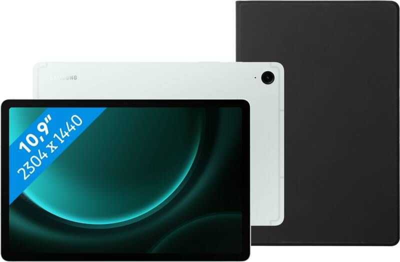 Samsung Galaxy Tab S9 FE 128GB Wifi Groen + BlueBuilt Book Case Zwart