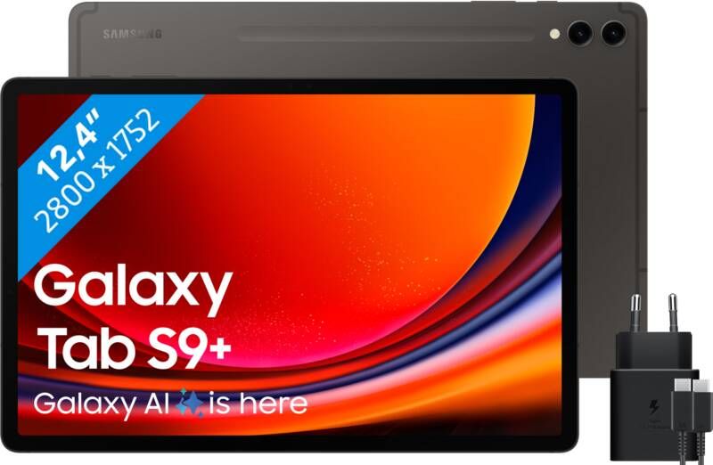 Samsung Galaxy Tab S9 Plus 12.4 inch 256 GB Wifi en 5G Zwart + Oplader