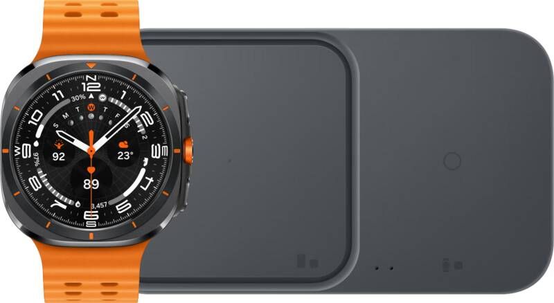 Samsung Galaxy Watch Ultra 4G Grijs Oranje 47mm + Duo Draadloze Oplader