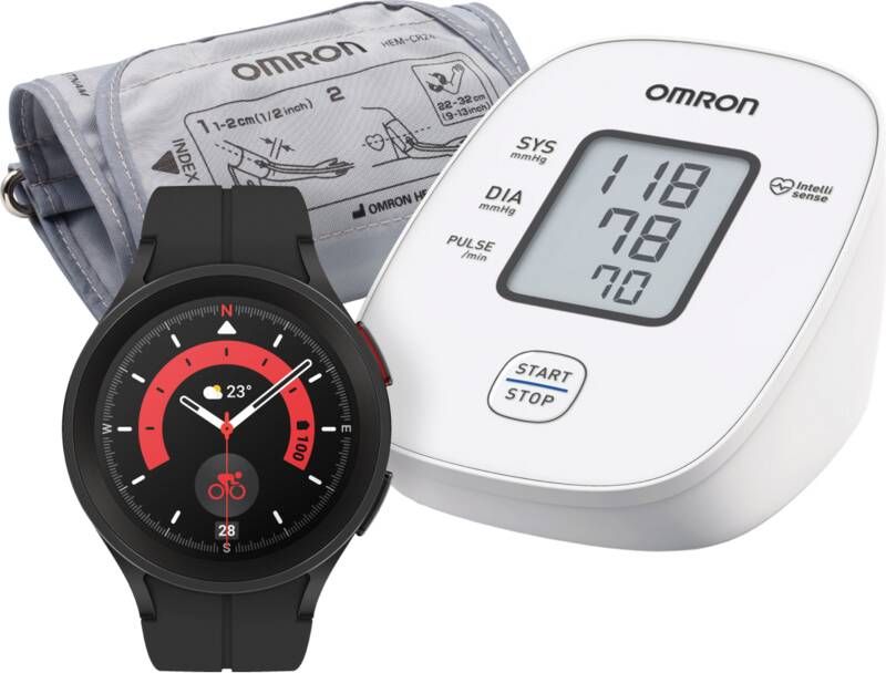 Samsung Galaxy Watch5 Pro Zwart 45mm + Omron X2 Basic bloeddrukmeter