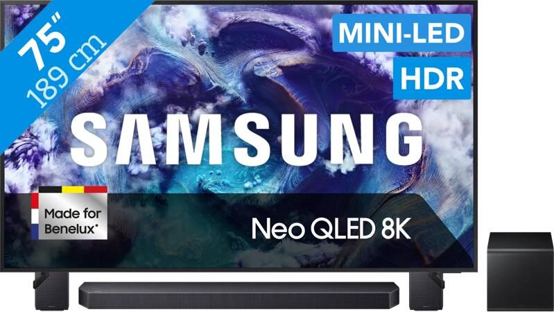 Samsung 75" Neo QLED QN900F 8K (2025) + HW-Q930F Zwart