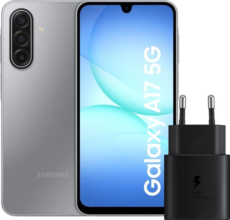 Samsung amsung Galaxy A17 128GB Grijs 5G + Oplader 25 Watt Zwart
