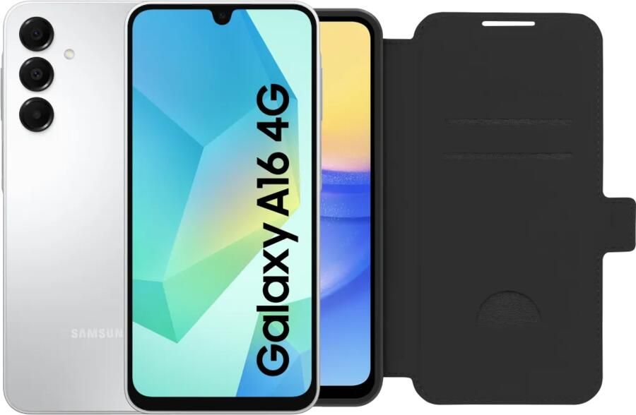 Samsung Galaxy A16 128GB Wit 4G + BlueBuilt Book Case Zwart