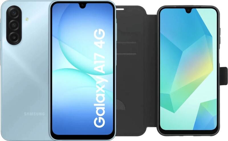 Samsung Galaxy A17 128GB Blauw 4G + BlueBuilt Book Case Zwart