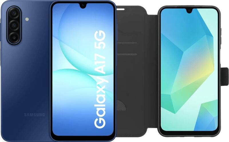 Samsung Galaxy A17 128GB Blauw 5G + BlueBuilt Book Case Zwart