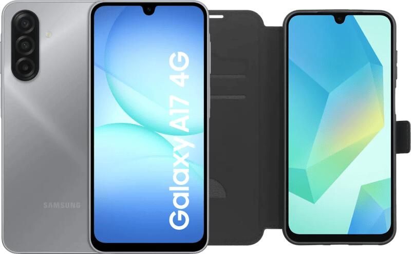 Samsung Galaxy A17 128GB Grijs 5G + BlueBuilt Book Case Zwart