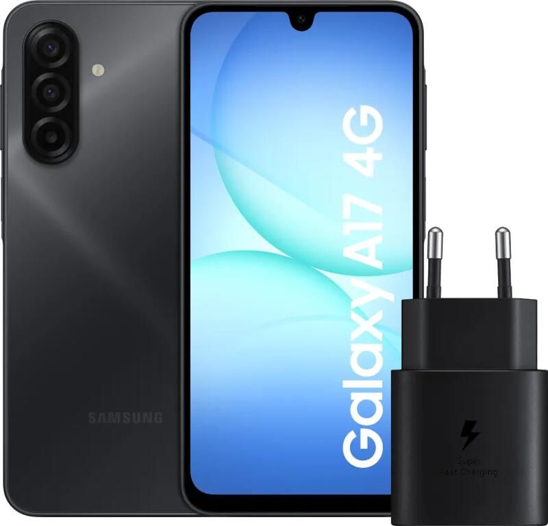 Samsung Galaxy A17 128GB Zwart 4G + Oplader 25 Watt Zwart