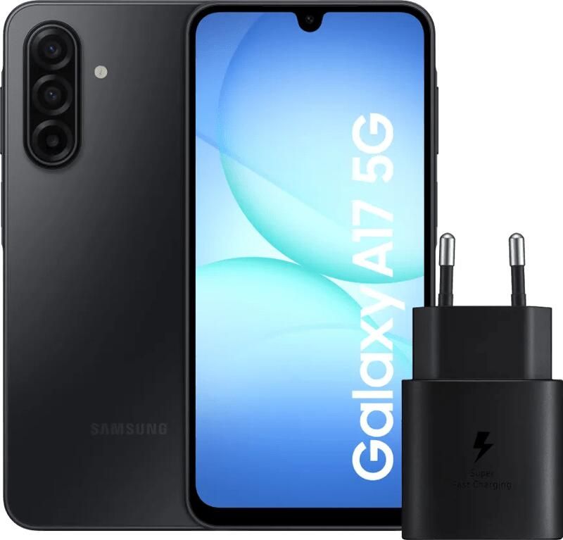 Samsung Galaxy A17 128GB Zwart 5G + Oplader 25 Watt Zwart