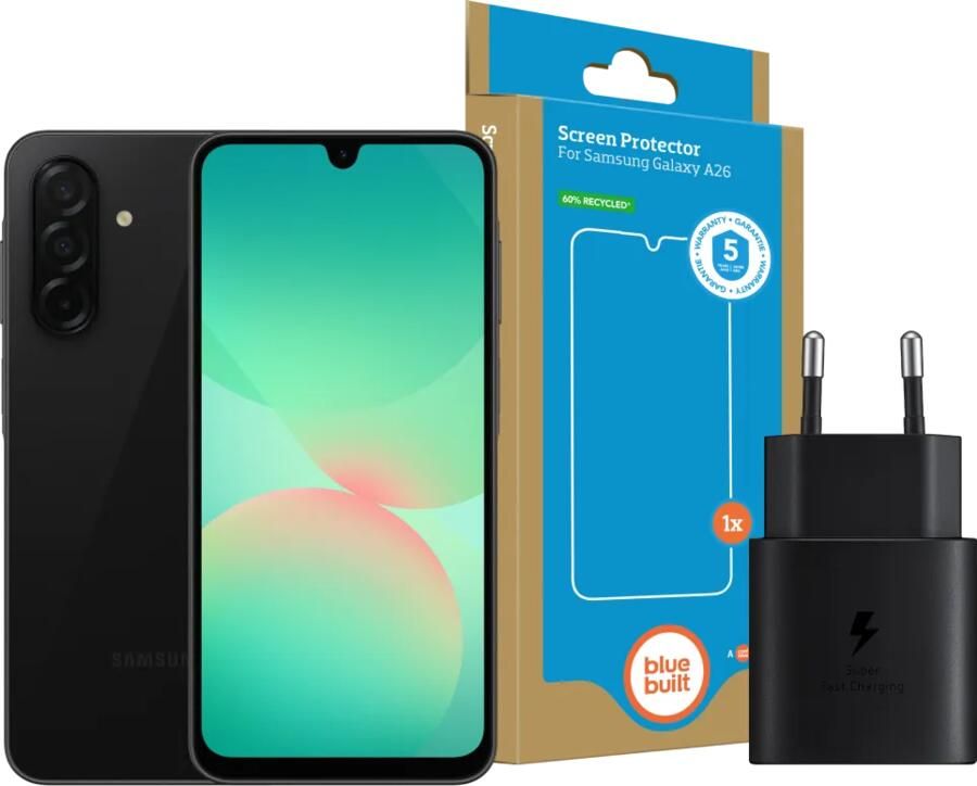 Samsung Galaxy A26 128GB Zwart 5G + Basis Accessoirepakket