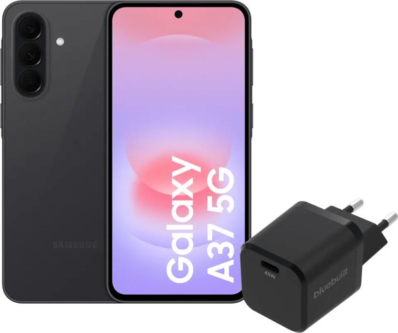 Samsung Galaxy A37 128GB Zwart 5G + BlueBuilt Oplader met Usb C Poort 45W Zwart