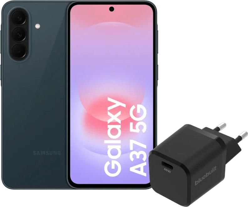 Samsung Galaxy A37 256GB Donkergroen 5G + BlueBuilt Oplader met Usb C Poort 45W Zwart